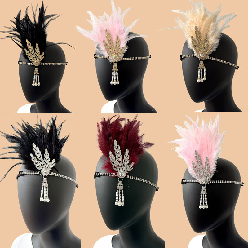 1920S Gatesby Headwear Bachelor Party Masquerade Party Performance Props Retro Feather อุปกรณ์เสริมผมแถบคาดศีรษะ