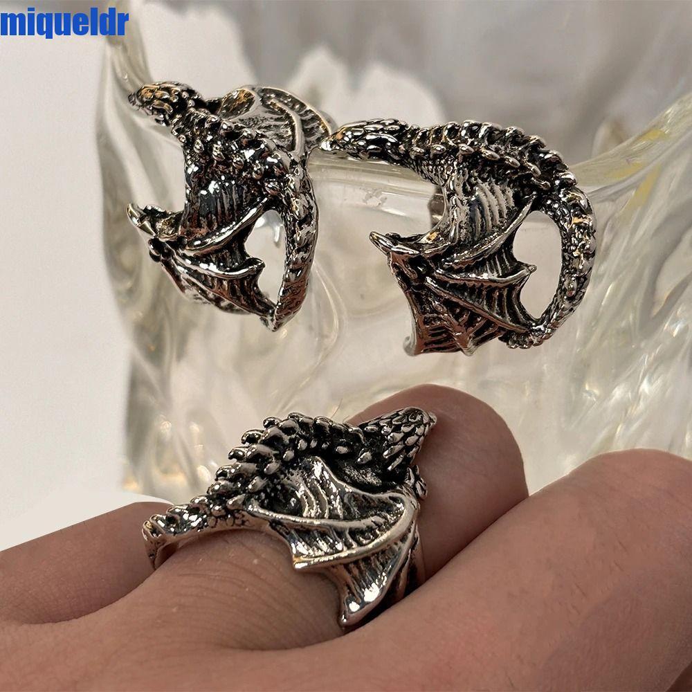 MIQUEL Pterosaur Wings Ring, Punk Style Opening Dragon Rings, Fashion Vintage Retro Adjustable Black