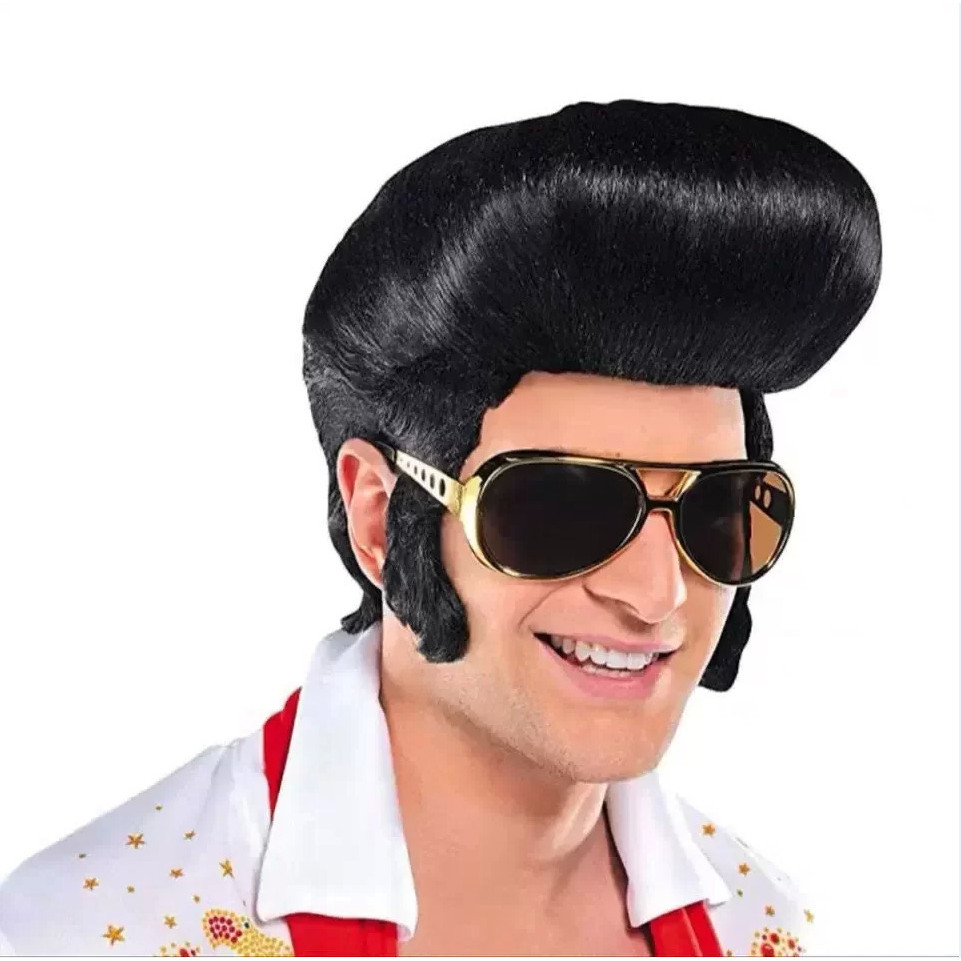 Rock Singer Elvis คอสเพลย์ฮาโลวีน Day Party Ball วิกผมหมวกชาย