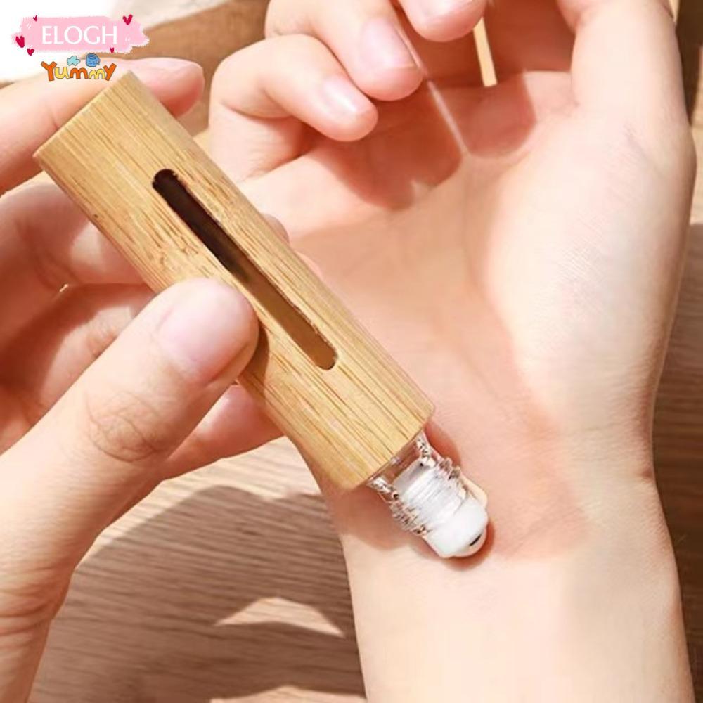 ELOGH ขวดลูกกลิ้ง, ชุดเดินทางมินิไม้ไผ่ม้วนบนขวด, พร้อมลูกกลิ้งสแตนเลส 3ml/5ml/10ml/15ml ขวดรีฟิลแบบ