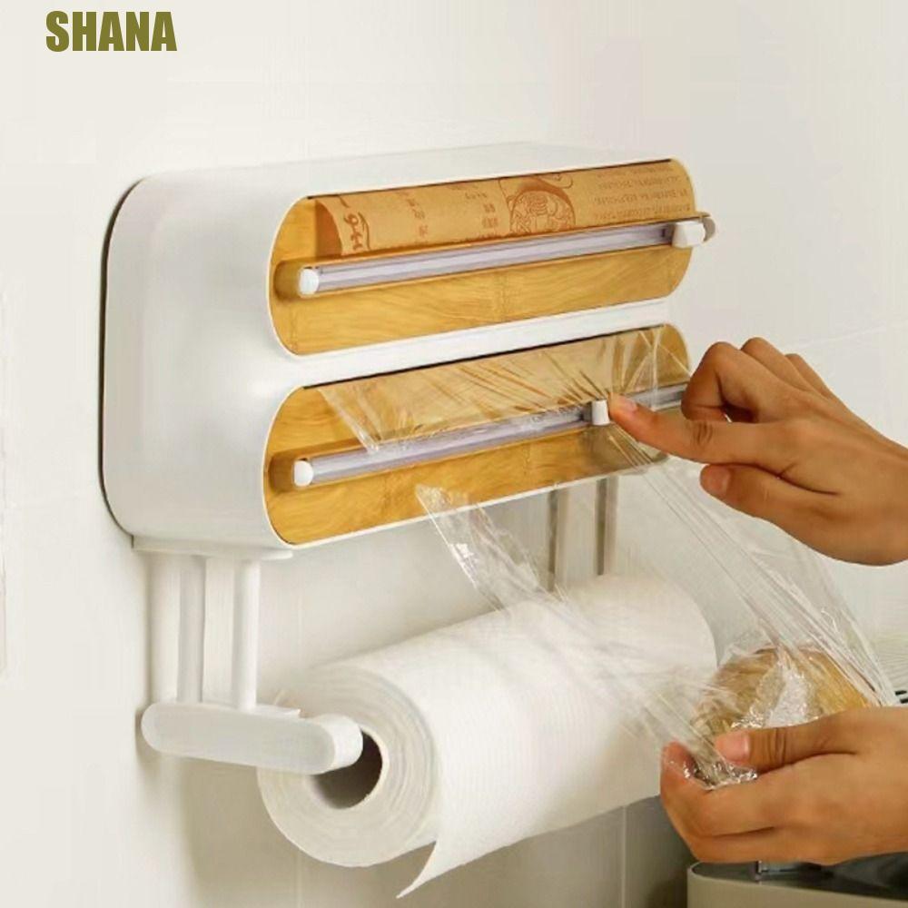 SHANA Wrap Dispenser, 3in1 Magnetic Cling Film Dispenser Cutter, กล่องกาวขนาดใหญ่ Wall Mount Baking เครื่องตัดกระดาษอลูมิเนียมฟอยล์