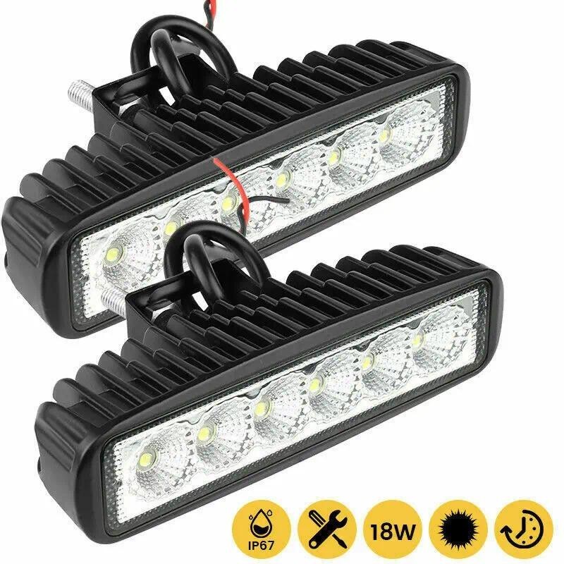2PCS 18w 6 LED รถทํางาน DRL Spotlight High Bright กันน้ํา Auto Offroad SUV รถบรรทุกไฟหน้าขับรถโคมไฟ 