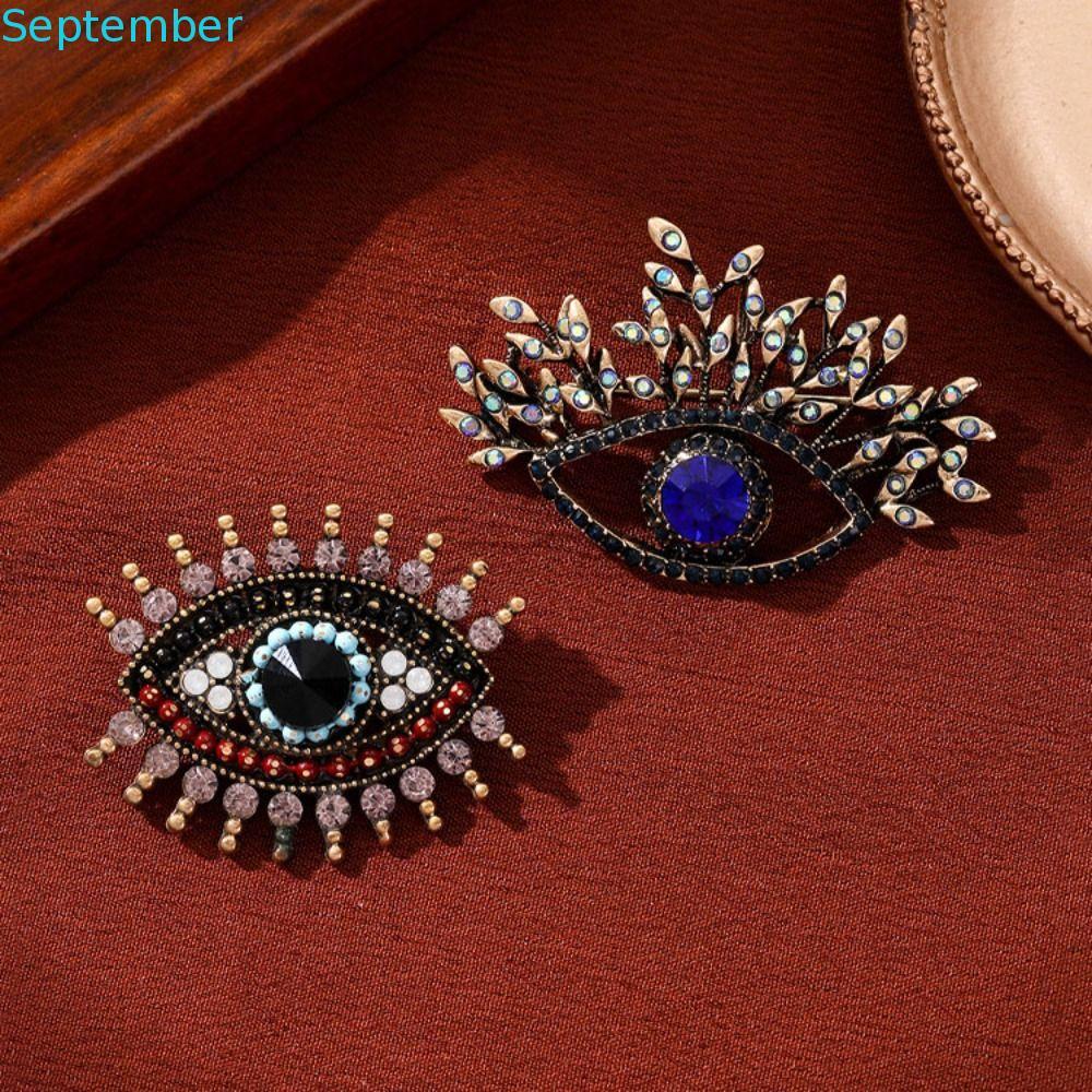 SPEPEMBER Devil Eye เข็มกลัด Pin, จี้คริสตัล Vintage Luxury Badge Pin, แฟชั่น Hollow Out ตกแต่ง Rhin