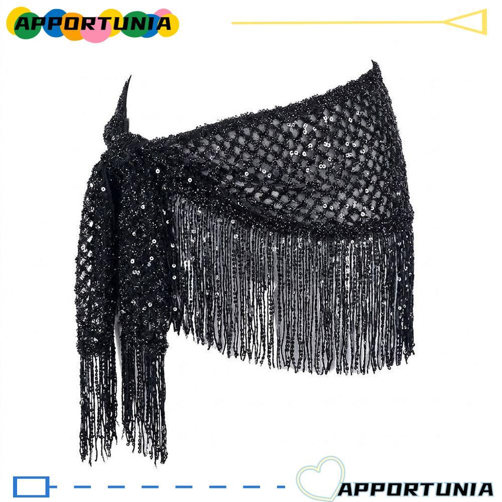 APPORTUNIA Belly Dance Hip Scarf, Hip Scarf Wrap Belt Triangle Hip Scarf, Fashion Glitter Fringe Tri