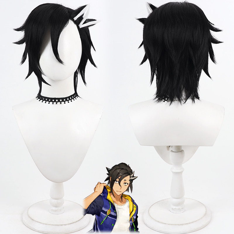 Mandricardo FGO Cosplay Wig Fluffy Root Black Spiky Hair Heat Resistant Synthetic Wig For Cos Costum