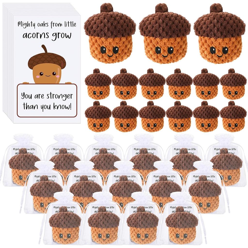 Round Funny Positive Crochet Acorns ของขวัญสร้างแรงบันดาลใจน่ารัก Handmade โครเชต์ Acorns พร้อมการ์ด