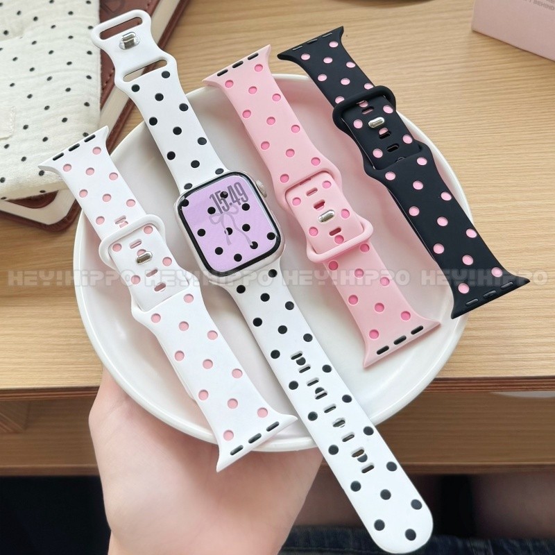 สายรัดหัวเข็มขัดผีเสื้อเหมาะสําหรับ iWatch 49/46/45/44/42/41/40/38 มม. สายซิลิโคนลายจุดเหมาะสําหรับ iWatch 11/10/9/8/7/6/SE/5/4/3/2/1