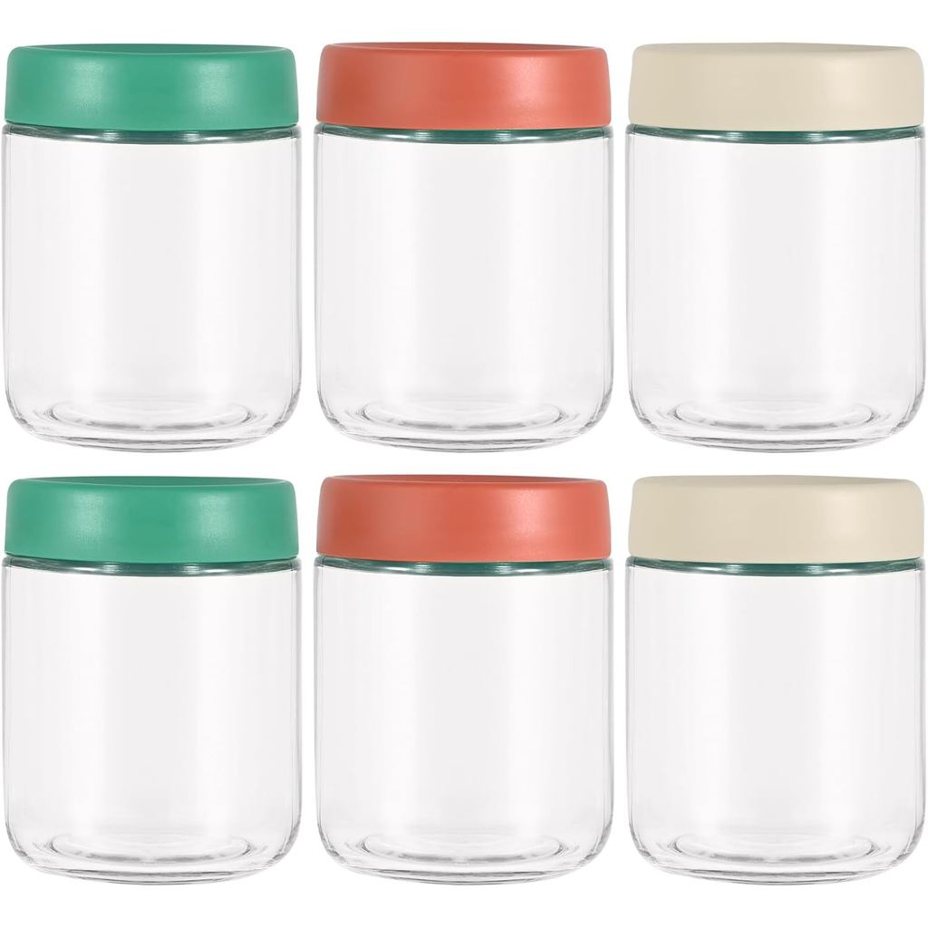 Hoa Kinh 16oz 6Pack โถเก็บอาหารแก้วพร้อมฝาปิด, โถเล็กป้องกันการรั่วสําหรับข้ามคืนข้าวโอ๊ต, ซีเรียล, 