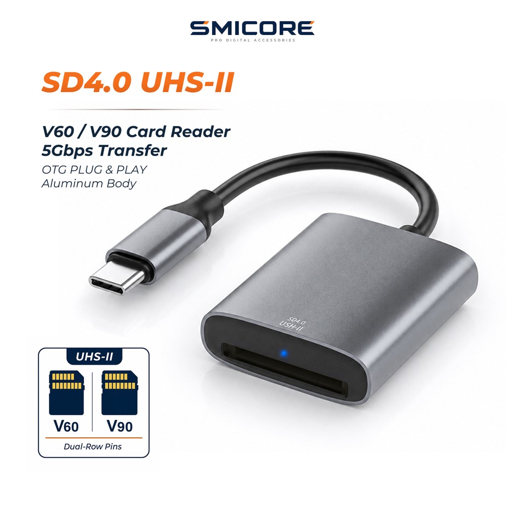 เครื่องอ่านการ์ด SD4.0 SDXC UHS-II V90 V60 Type-C USB-C 5Gbps ความเร็วสูง สำหรับกล้อง DSLR SLR