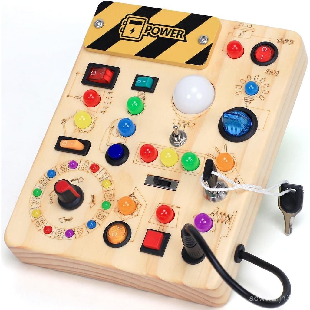 BusyBoardwithLEDLightSwitches,MontessoriToysfor123ปีเก่า,เด็กวัยหัดเดินของเล่นไม้SensoryBoard,Travel