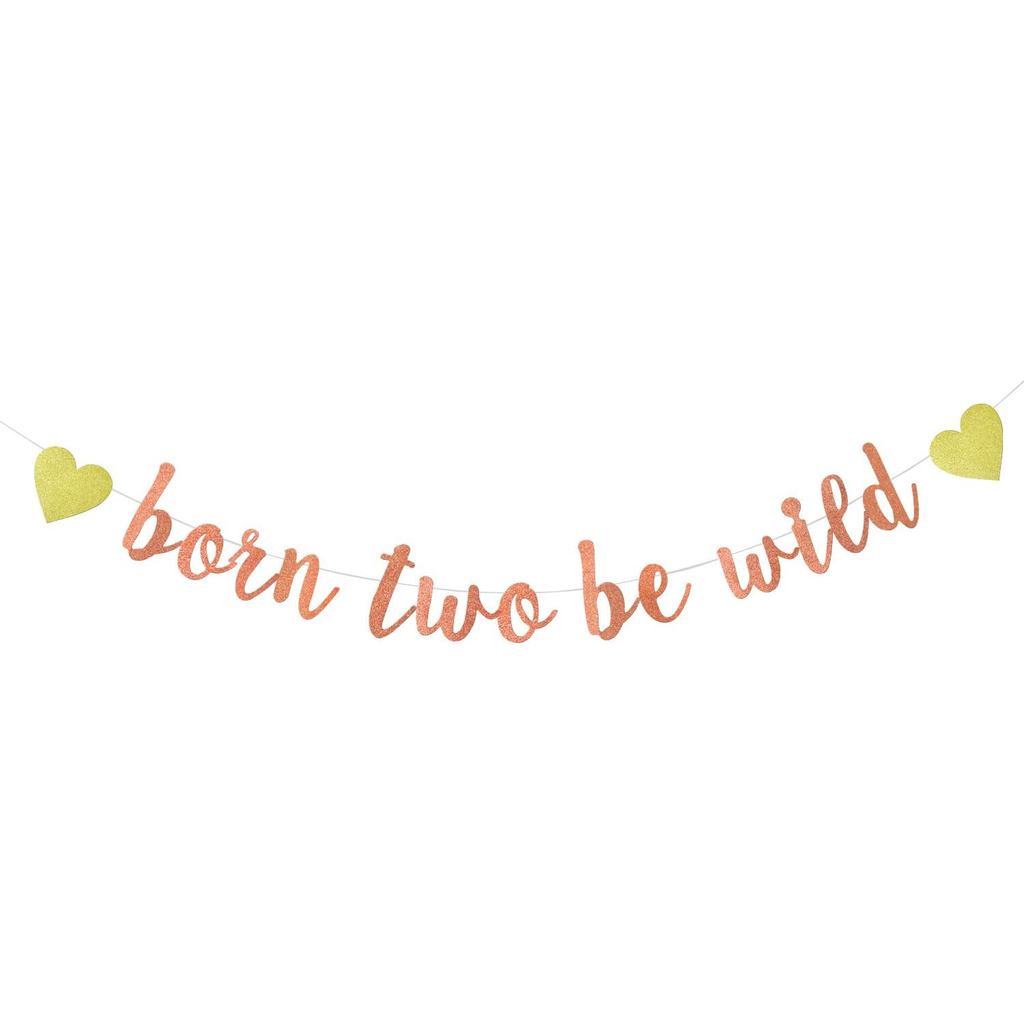 Rose Gold Glitter Born Two Be Wild Born แบนเนอร์สําหรับสองปี, วันเกิดที่ 2, เครื่องประดับปาร์ตี้อาบน