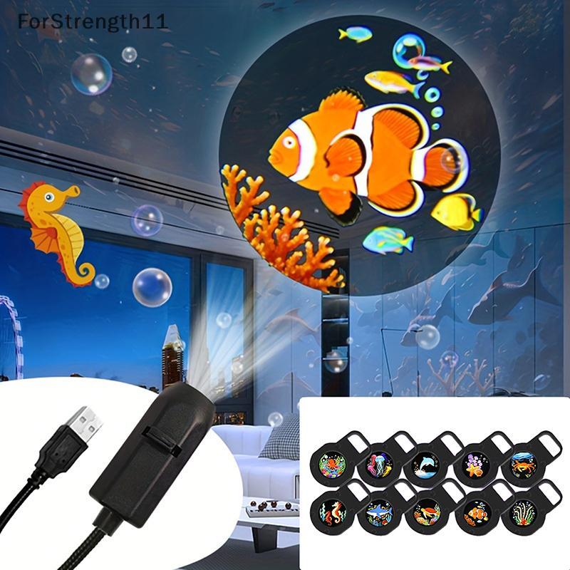FO LED USB Ocean Projector Light 16 สีโคมไฟอารมณ์รูปแบบชีวิตทางทะเลสําหรับเด็กนอนห้องนอน Night TH