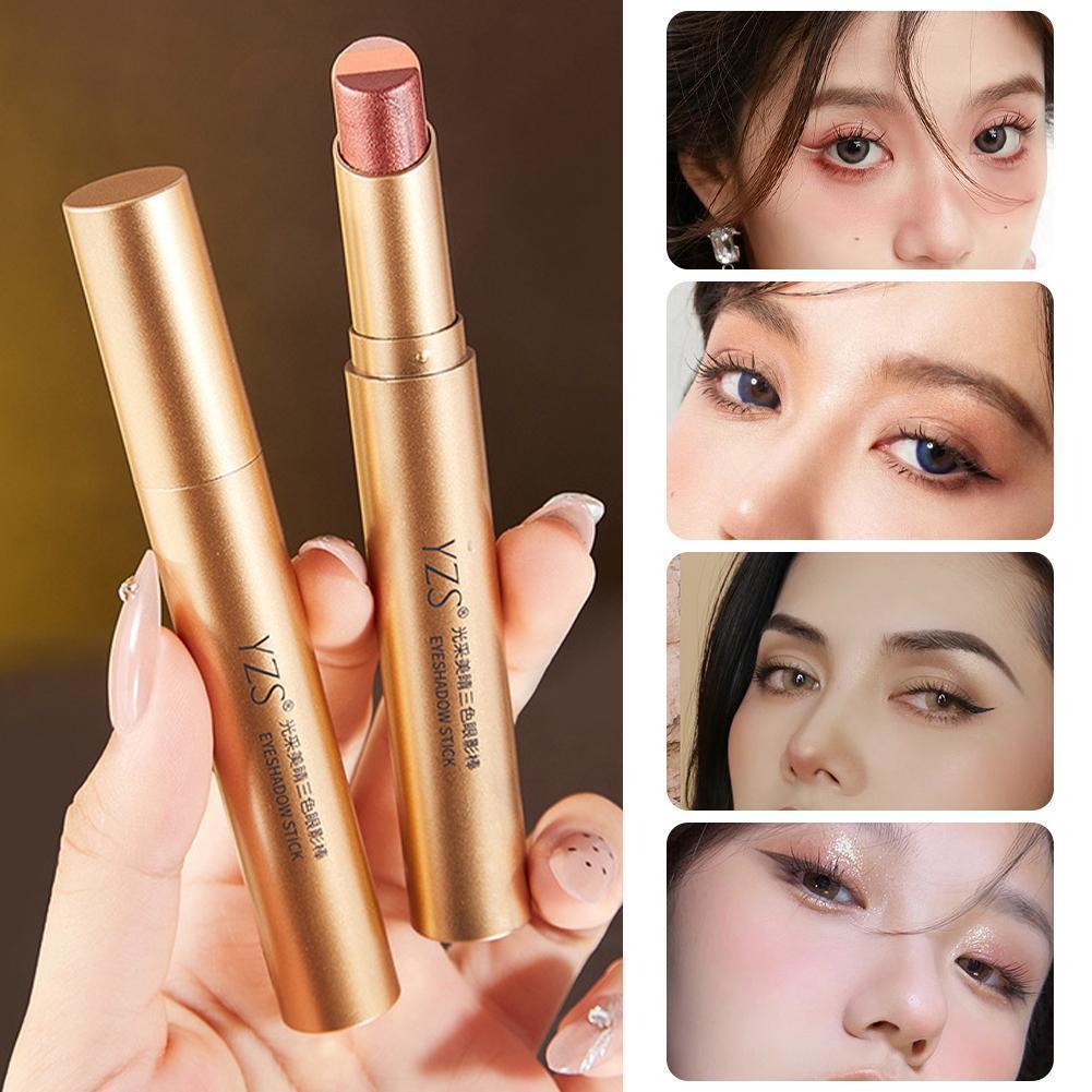 店美美美✨☆Yzs Radiant Tricolor Eyeshadow Stick Pearlescent Gradient Nose Gloss Sleeping Contouring Shado