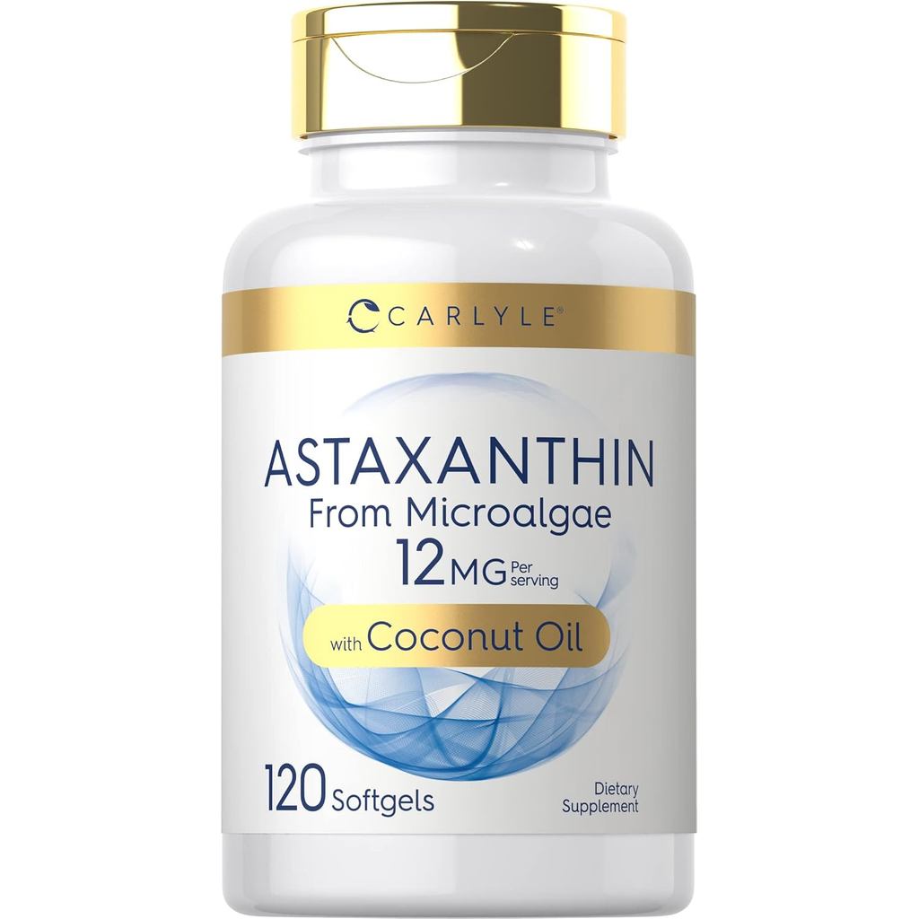 Carlyle Astaxanthin 12มก | 120 ซอฟท์เจล | อาหารเสริมจากจุลินทรีย์เก | ด้วยน้ํามันมะพร้าว | Non-GMO &