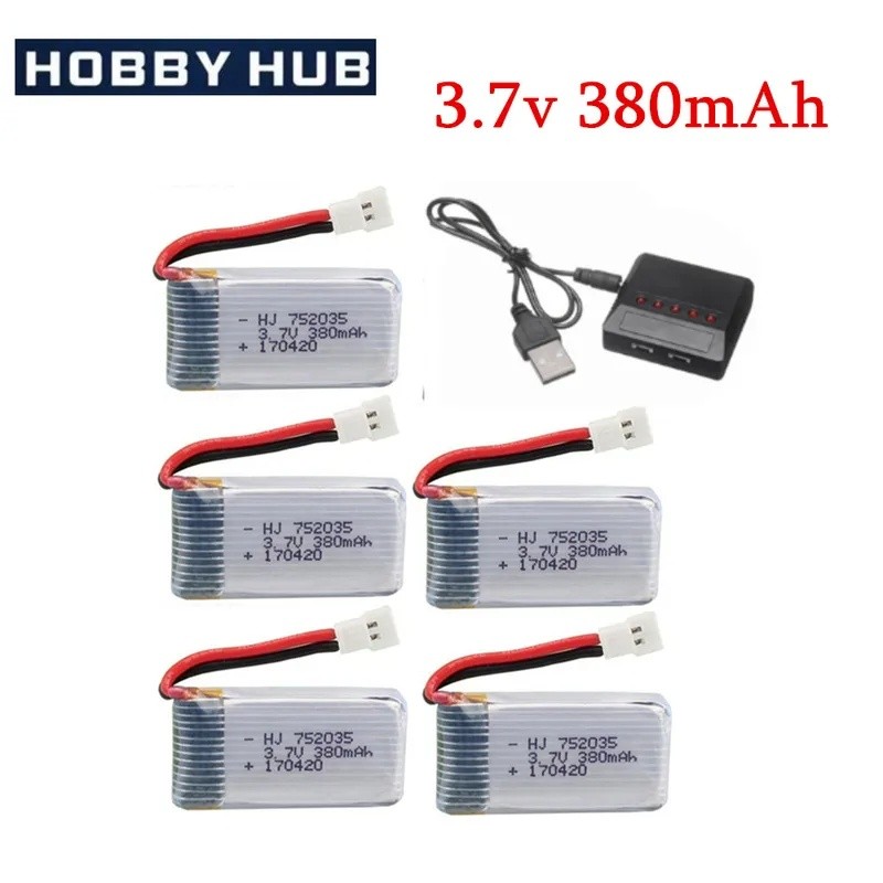 3.7V 300mAH 752035 แบตเตอรี่ Lipo พร้อมเครื่องชาร์จสําหรับ Udi U816 U830 F180 E55 FQ777 FQ17W Hubsan
