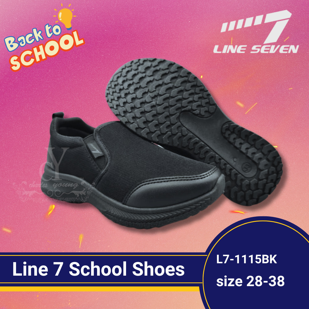 LINE 7 1115BK [SLIP ON] รองเท้าสีดํา Kasut Sekolah LINE 7 สีดํา / Kasut Sekolah Hitam