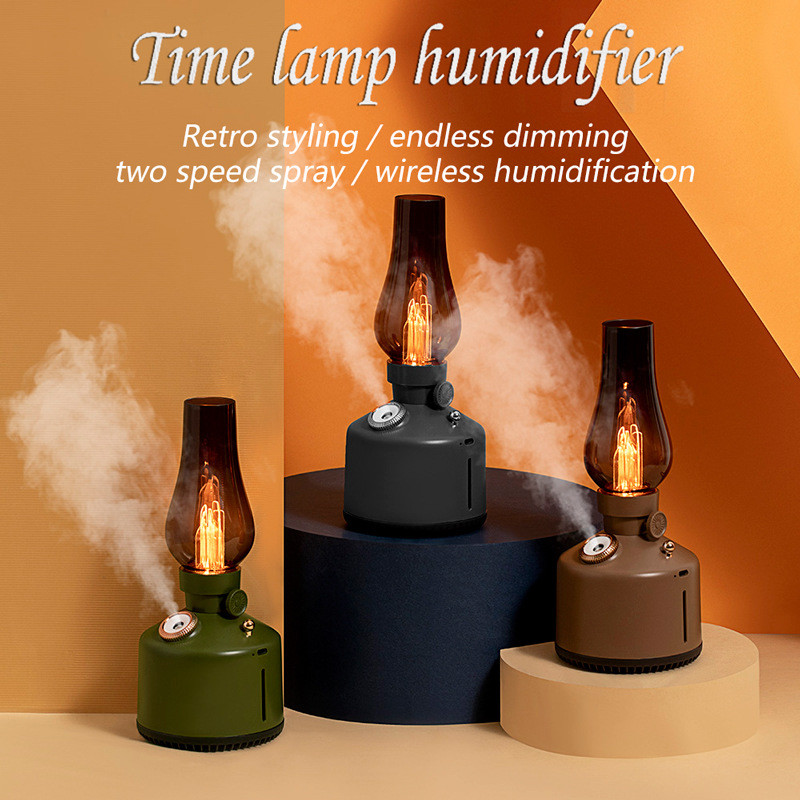 แสงเทียน Retro โคมไฟ Air Humidifier เครื่องกระจายกลิ่นหอมไร้สายน้ํามันหอมระเหยแบบชาร์จไฟได้ 7 สีไฟ Cool Mist สําหรับ Home