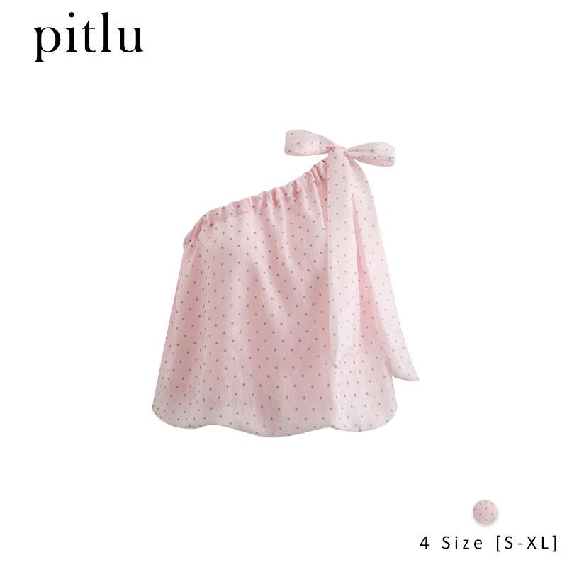 พิทลู เสื้อสายเดี่ยวลายจุดสีชมพูสําหรับผู้หญิง สไตล์ฝรั่งเศสหวานๆ หน้าร้อน ทรงหลวมเสริมหุ่น เสื้อแขนกุดเปิดไหล่ดีไซน์อ่อนเยาว์ เหมาะสําหรับ