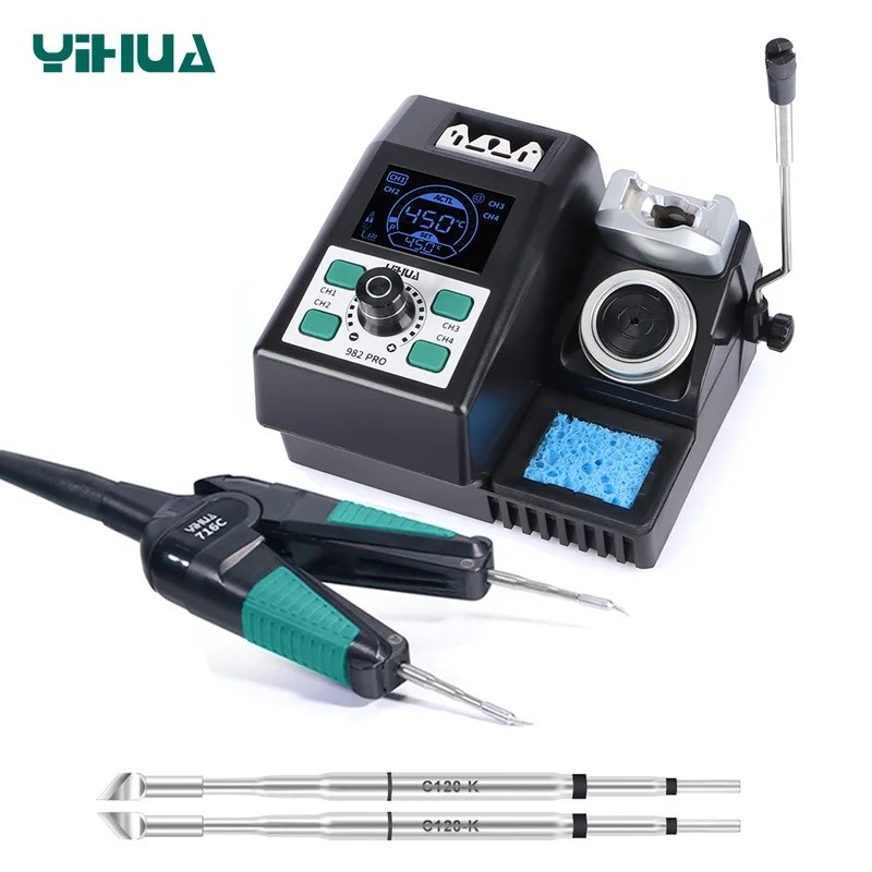 CUDS YIHUA 982 Pro สถานีบัดกรีดิจิตอล Micro แหนบบัดกรีอุปกรณ์เสริมหัวแร้ง BGA SMD เครื่องมือเชื่อม R
