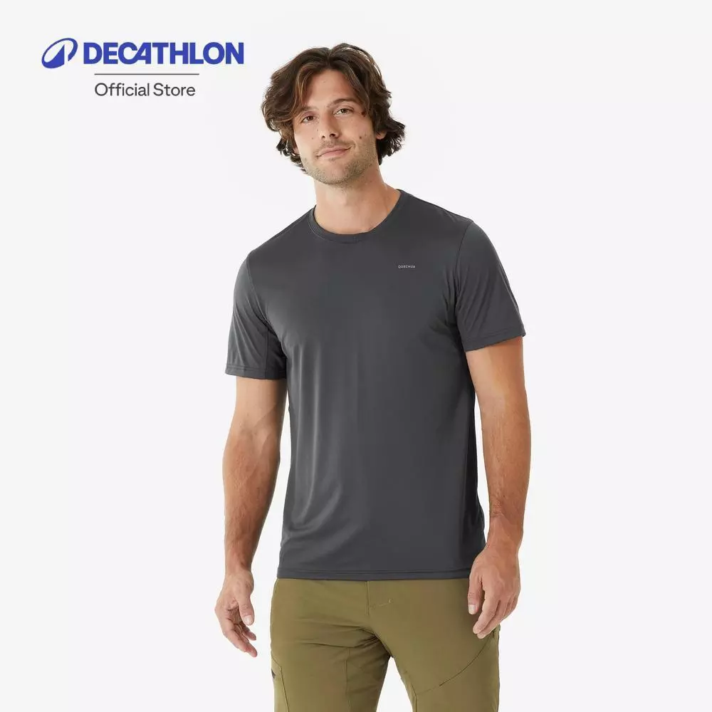 Decathlon Men'S Hiking Synthetic Short-Sleeved T-Shirt Mh100 เสื้อเดินป่าผู้ชาย รุ่น Mh100 - Grey