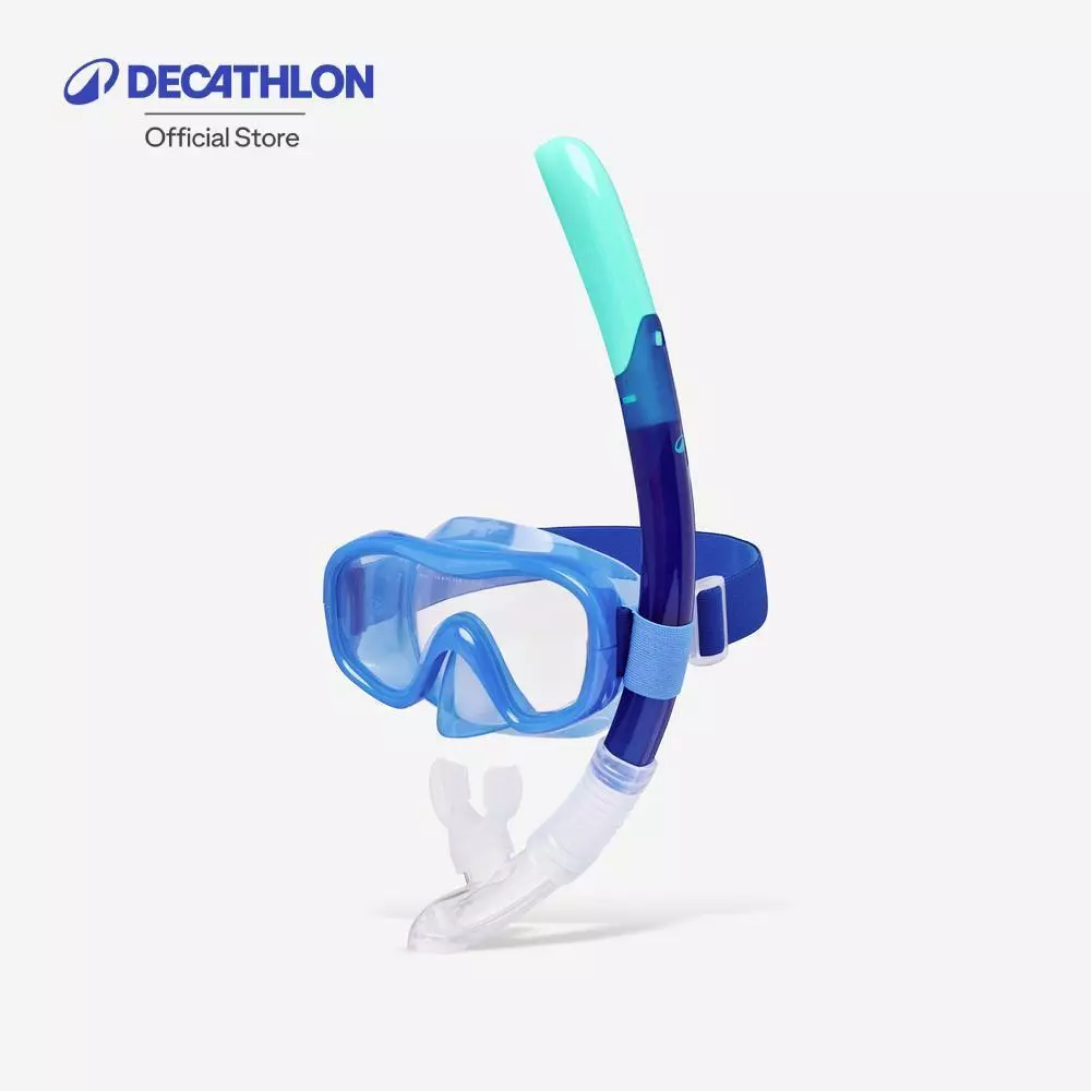 Decathlon Adult Anti-Fog Mask Snorkel Set ชุดหน้ากากดำน้ำตื้นกันฝ้าและท่อหายใจ Dry Top สำหรับผู้ใหญ่ รุ่น 100 - Blue