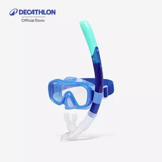 Decathlon Adult Anti-Fog Mask Snorkel Set ชุดหน้ากากดำน้ำตื้นกันฝ้าและท่อหายใจ Dry Top สำหรับผู้ใหญ่ รุ่น 100 - Blue