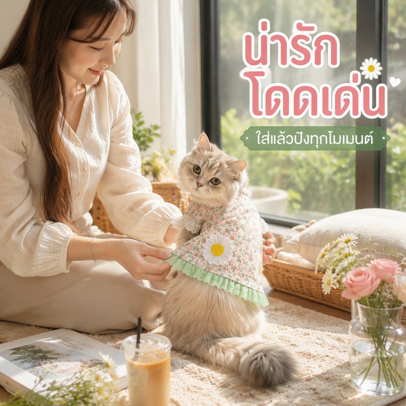 AimayaPet فستان أميرة بالدانتيل وزهور الأقحوان للقطط والكلاب — صورة 2