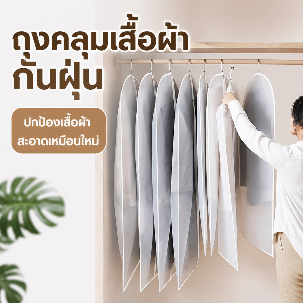 ถุงคลุมเสื้อผ้ากันฝุ่น กันยับแบบมีซิป 4ขนาด ถุงใส่สูท Clothing Dust Bag