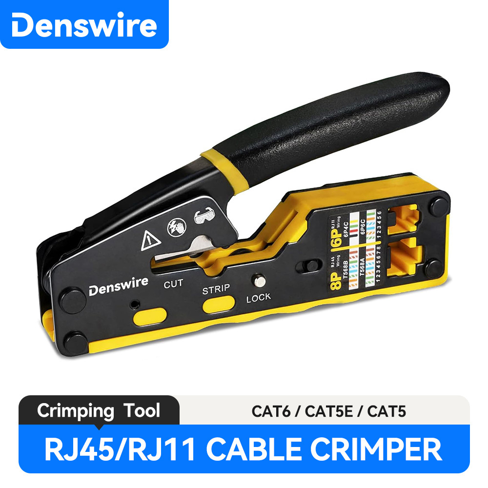 Denswire RJ45 Crimp เครื่องมือผ่าน Crimper สําหรับ RJ45 Connectors/Cat6 Cat6a Cat5 Cat5e RJ11/RJ12 ป