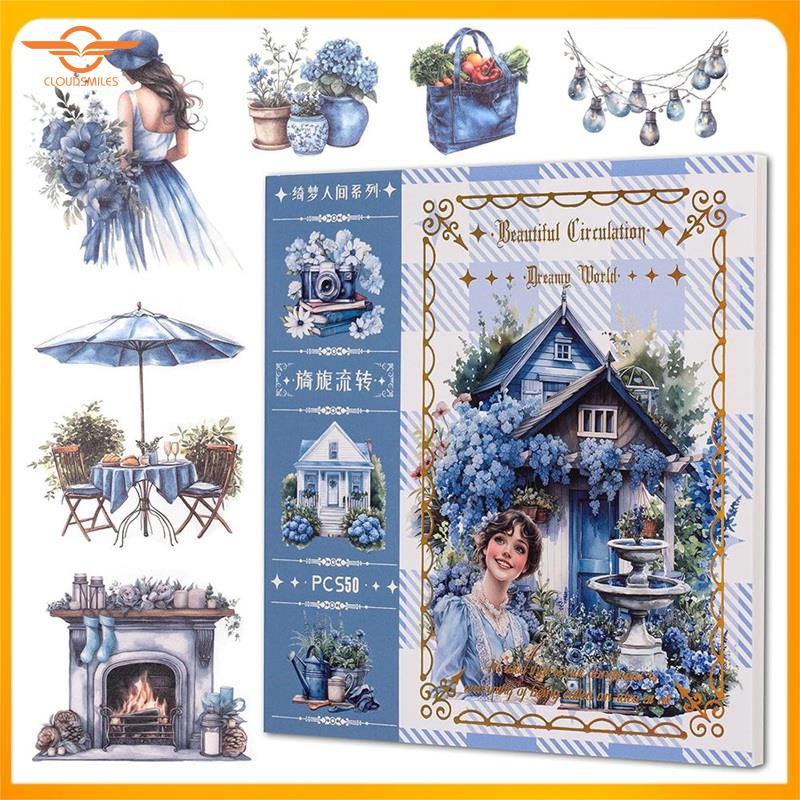 [CloudsMiles.th] Garden Junk Journal สติ๊กเกอร์, 50 แผ่น, อุปกรณ์สมุดภาพ, สมุดสีน้ําสําหรับผู้ใหญ่สี