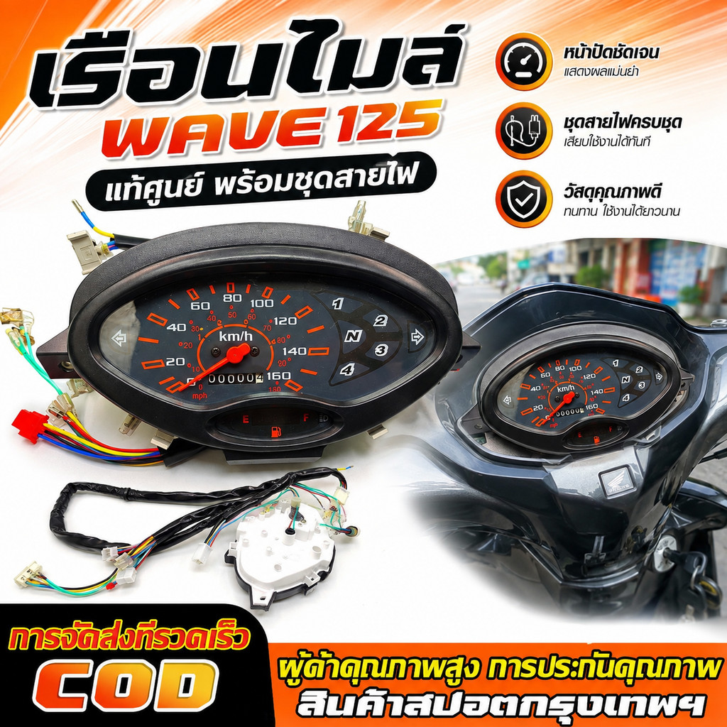 Đồng hồ kilomet xe máy wave125/WAVE 125 R/S, bộ đồng hồ kilomet kèm dây điện, phiên bản kilomet dạng dây, sản phẩm cấp gắn xe, sẵn sàng sử dụng