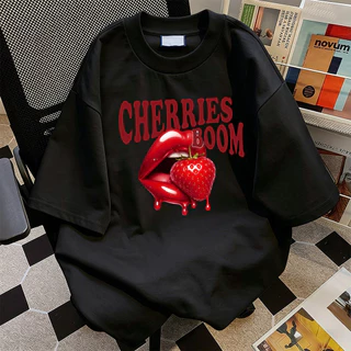 เสื้อยืดโอเวอร์ไซซ์ผู้หญิง ผ้านุ่มหนา CHERRIES แฟชั่นสไตล์เกาหลี [งานเกรดพรีเมียม งานเกรด A]