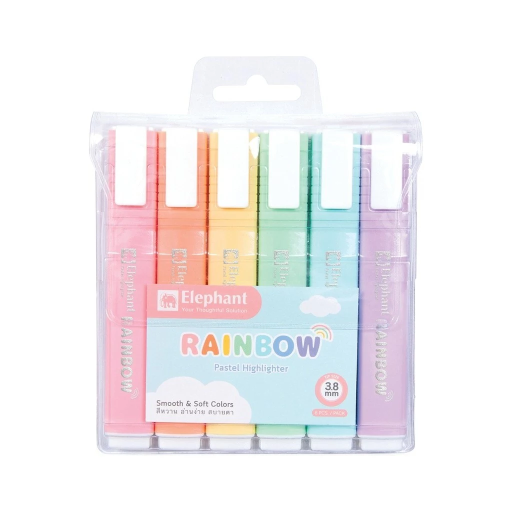ELEPHANT ปากกาเน้นข้อความ ขนาดเส้น 3.8 มม. คละสี 6 ด้าม/แพ็ค