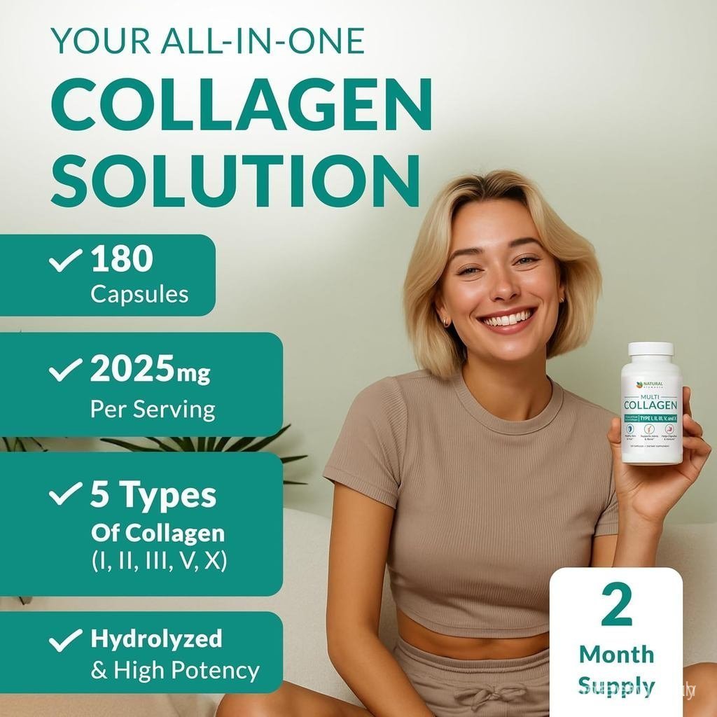 Multi Collagen 180 Protein Capsules - Type I, II, III, V, Collagen Pills - Proprament Blend Eggshell