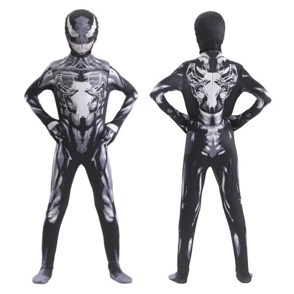 [คลังสินค้าพร้อม] เครื่องแต่งกายฮาโลวีนปาร์ตี้ประสิทธิภาพ Venom บอดี้สูท Jumpsuit เสื้อผ้าฮาโลวีนเด็