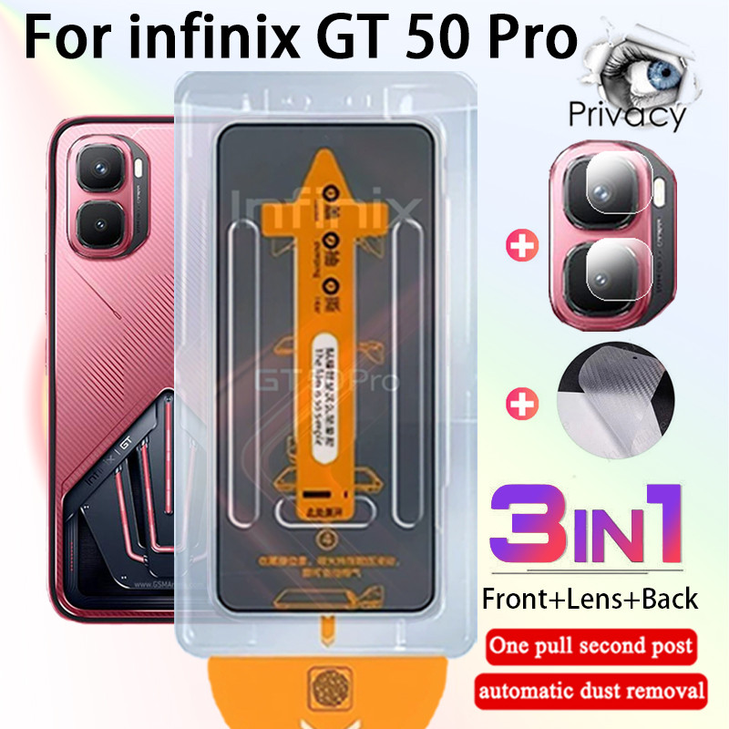3 In 1 infinix GT 50 Pro Anti-Spy One-คลิกกระจกนิรภัยป้องกันหน้าจอสําหรับInfinix Hot Note 70 60i GT 30 สมาร์ท 20 10 9 8 Pro Plus Ultra 4G 5Gฟิล์มคาร์บอนไฟเบอร์