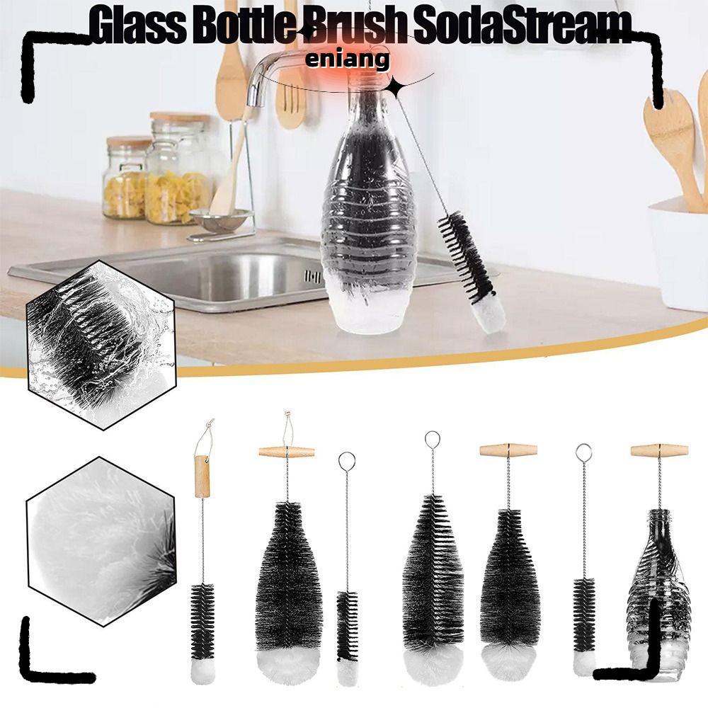 ENIANG Soda Stream แปรงขวด, Beechwood Handle เครื่องมือทําความสะอาดห้องครัว Glassware Jars ทําความสะ
