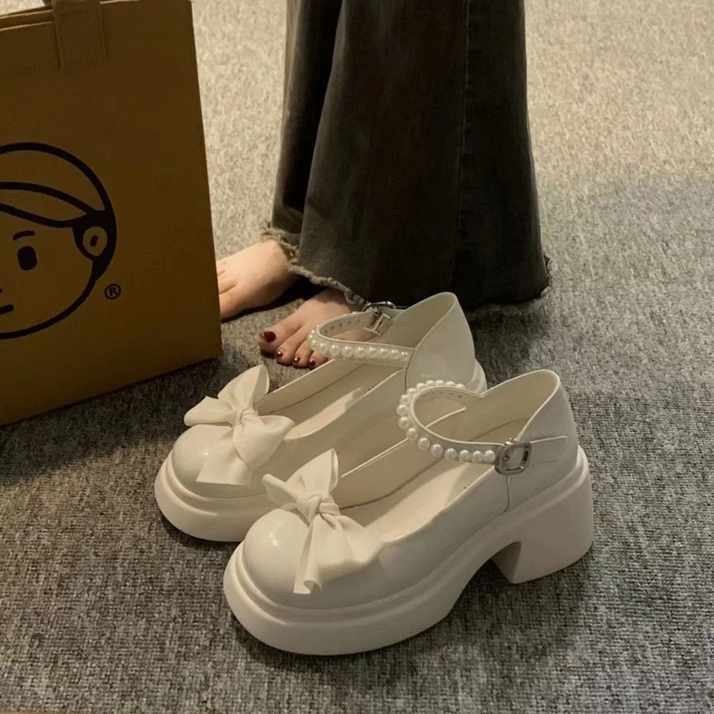 【ks1146.th】 Mary Jane shoes 玛丽珍小皮鞋女厚底增高年春季新款甜美蝴蝶结浅口单鞋一字 【0820e8LTcsUcz】