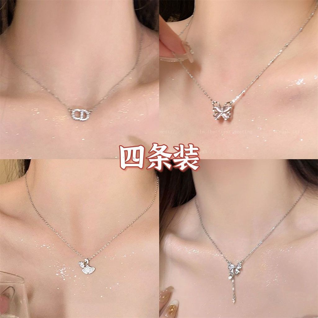 โบว์เพทายพู่สร้อยคอหญิง ins หรูหรา Niche อารมณ์ High-End อุปกรณ์เสริมอินเทรนด์ CD Clavicle Chain หญิ