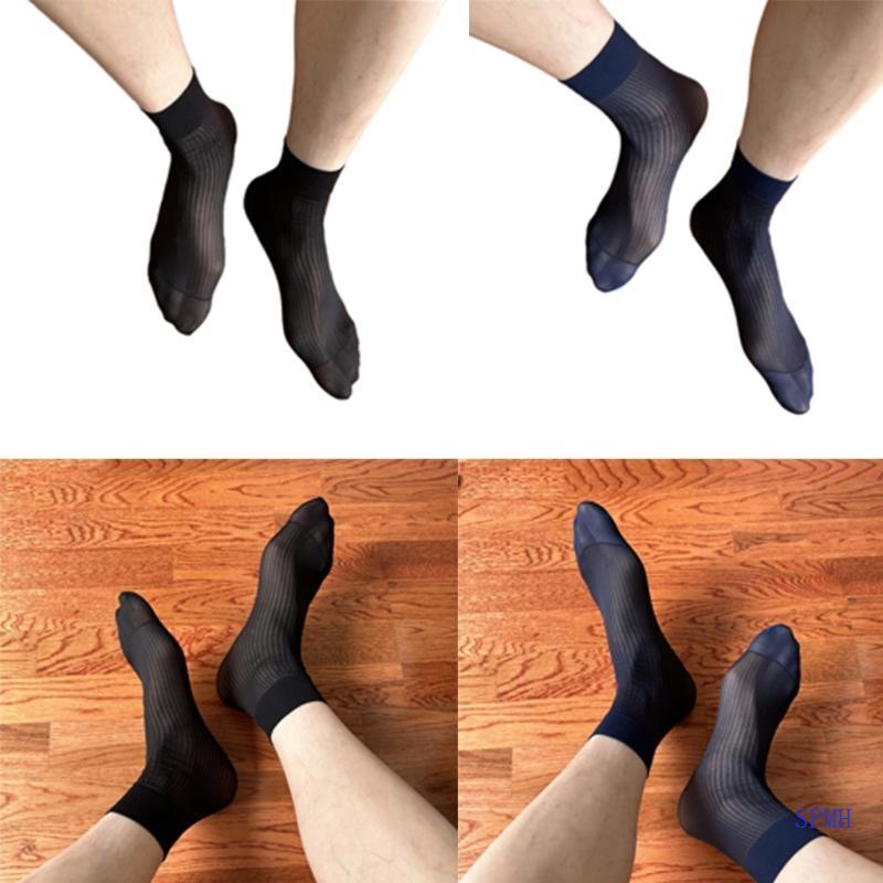 Super Mens Thin Sheer Dress Suit Socks Casual Business Striped Short Tube Ankle Socks