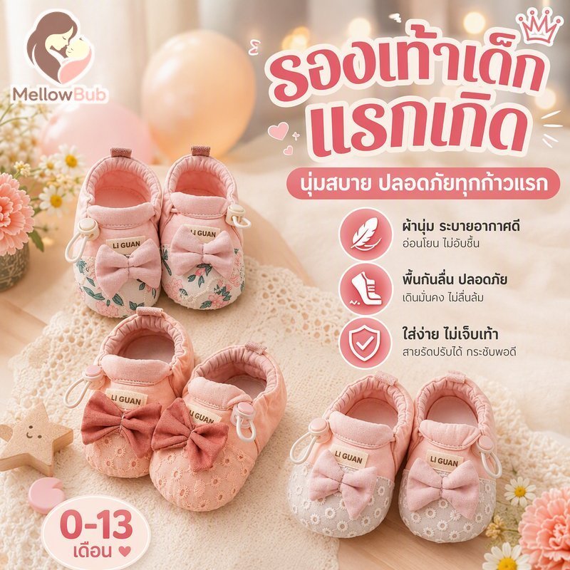 รองเท้าเด็กแรกเกิดรองเท้าเด็กแรกเกิดผ้านุ่มไม่ลื่นระบายอากาศเจ้าหญิงเดินรองเท้า0 12