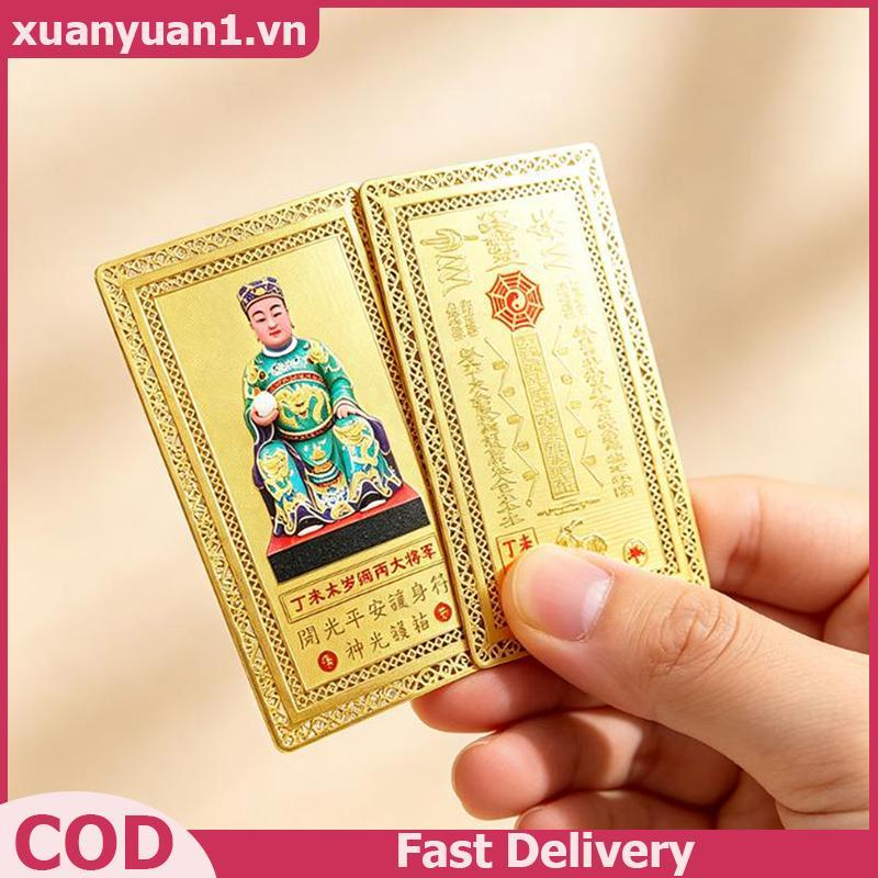 XUAN Gold ฟอยล์การ์ด Tai Sui พิมพ์สีประณีต Good Lu Blessing Poet ขนาด Feng Shui Talisman สําหรับพกพา