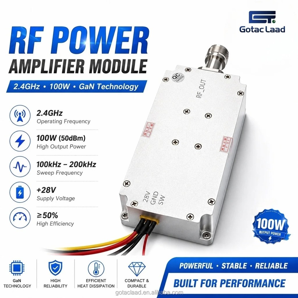 2AVX 2.4GHz 100W RF โมดูลเครื่องขยายเสียงสําหรับ Drone สัญญาณควบคุม Digital Modulation GaN เครื่องทด