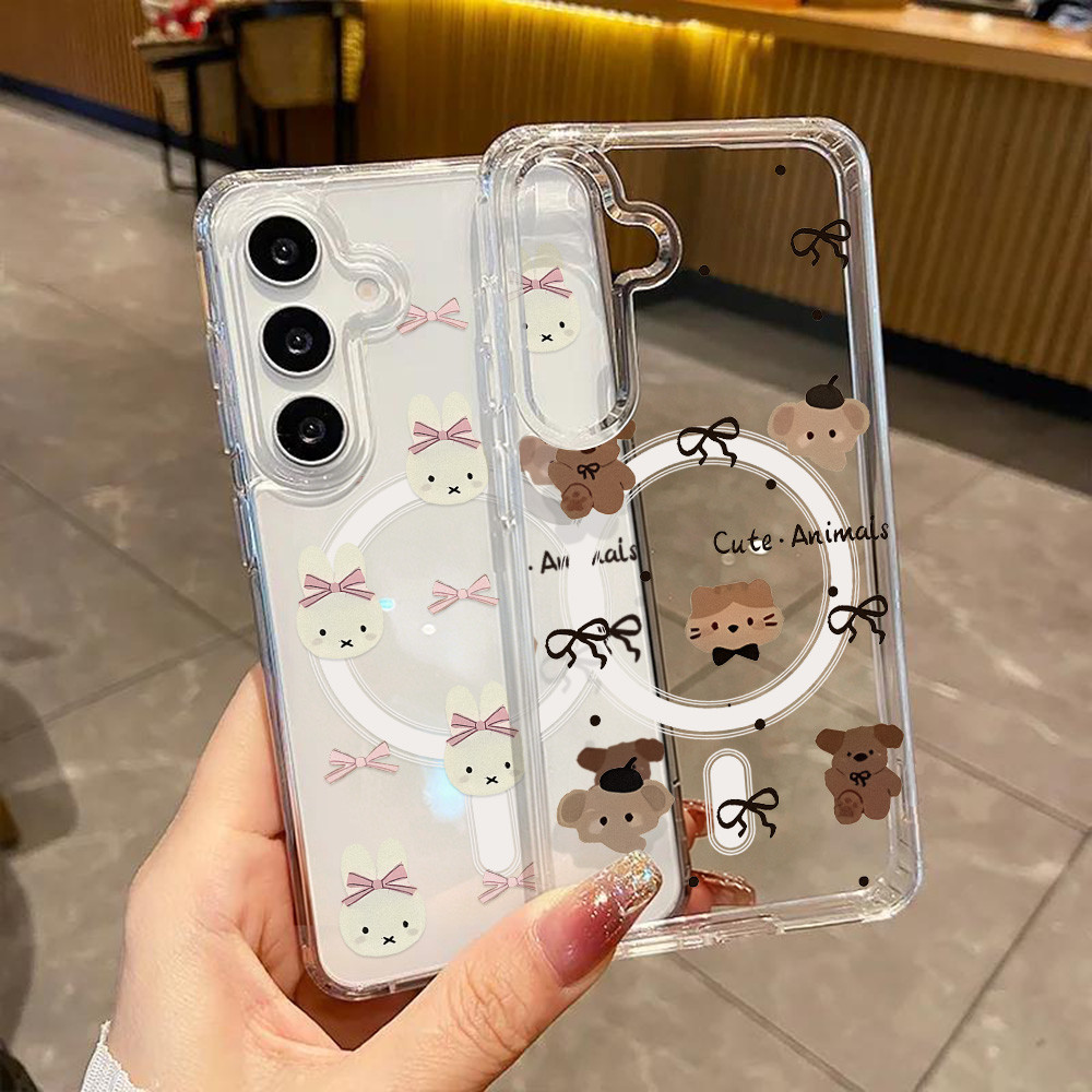 หมีกระต่าย เคสแม่เหล็กFor Samsung A57 A37 A56 A36 A17 A16 A15 A55 A54 A06 A07 S24 S25 S26 Ultra Wireless Charging ปก