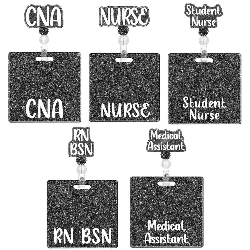 Black Glitter Retractable Badge Reel พร้อม ID Card ผู้ถือลูกปัดสําหรับพยาบาล CNA RN BSN นักเรียนพยาบ