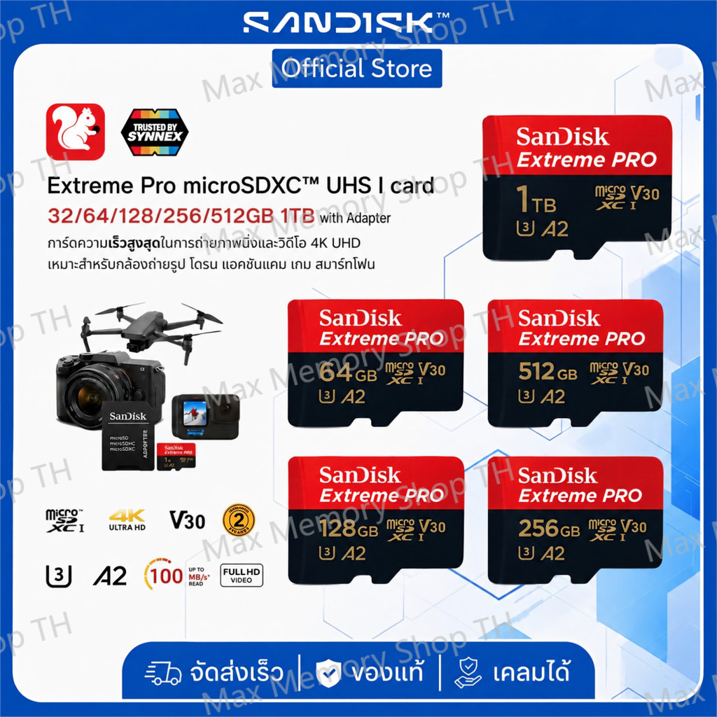 (ส่งด่วน) SANDISK Micro SDcard Extreme Pro 32GB/64GB/128GB/256GB/512GB/1TB (200MB) UHS-I V30 U3 เมม Memory card แท้
