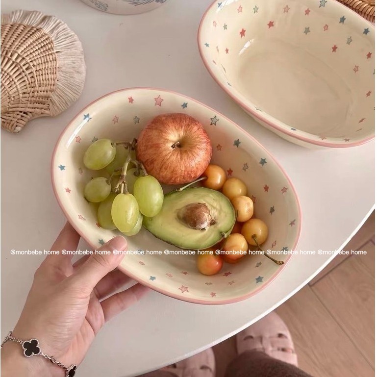 ขนมเซรามิกส์ ชามขนมหวาน ดาวสีชมพู ชามสลัดทรงรีสไตล์ญี่ปุ่น พร้อมส่ง