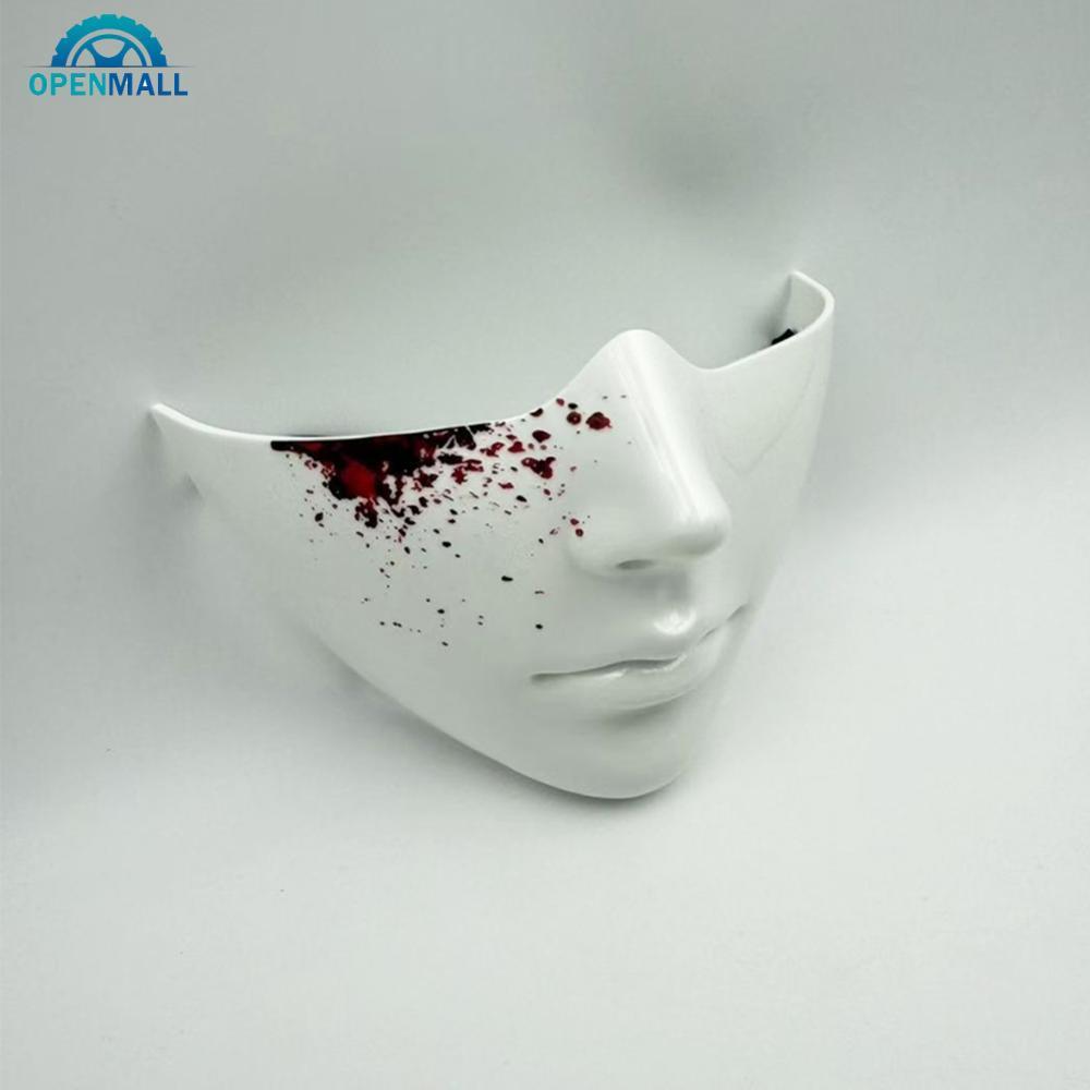 OPENMALL Cyberpunk Half Face Mask Glossy Black Sculpted Shell Masquerade Mask สําหรับฮาโลวีนคอสเพลย์