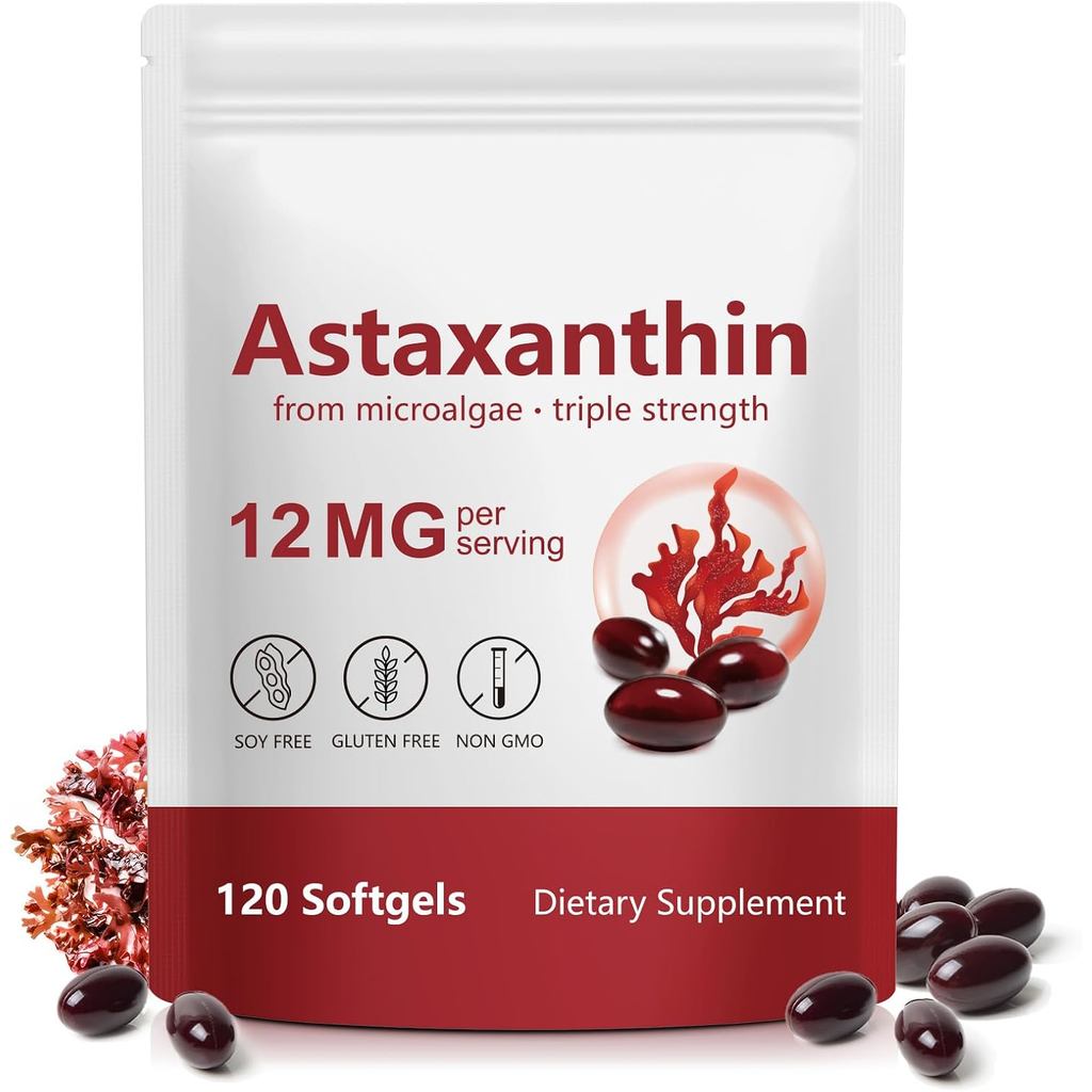 Xaarty Premium Astaxanthin 12mg, Natural Antioxidant people for Eye, Joint, Skin Health,Microalgae ,