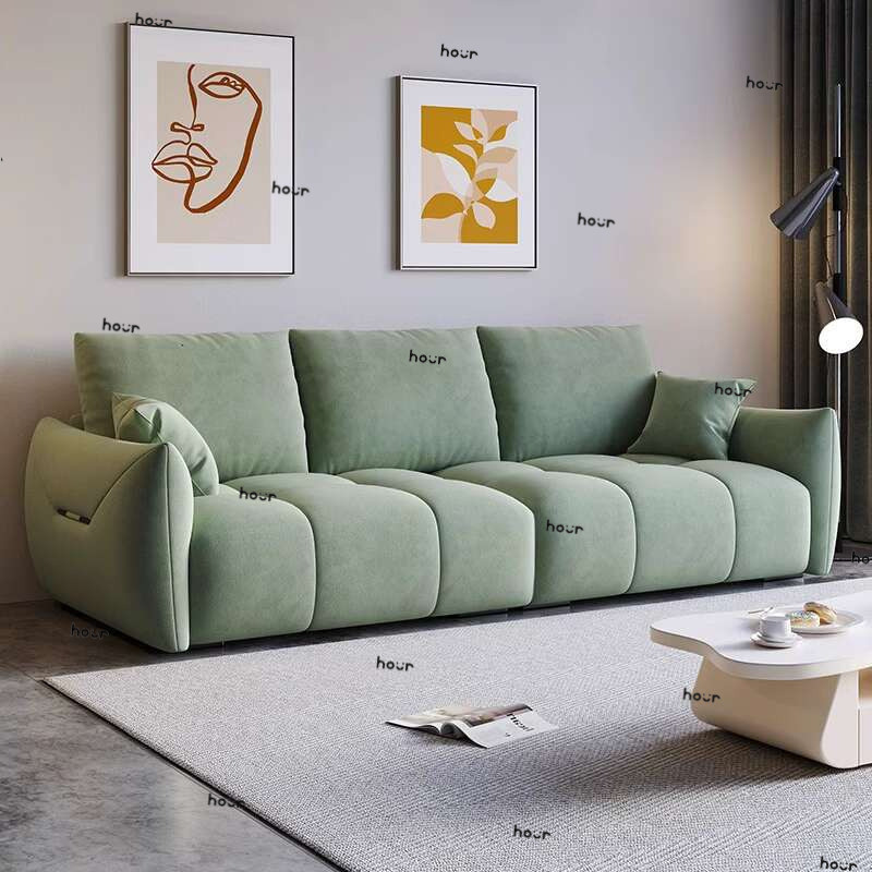 Sofa Cream Style Simple Large And Small Apartment High-grade Velvet Art Cat Claw Leather Straight So